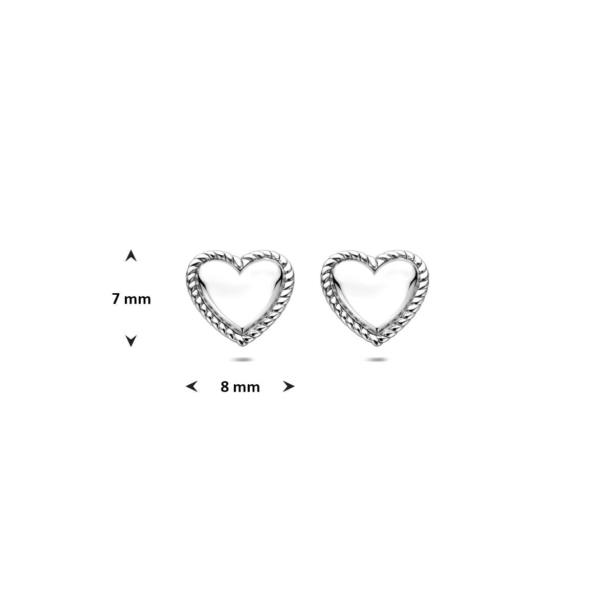 Puces d'oreilles en argent en rhodié en forme de cœur 7 mm