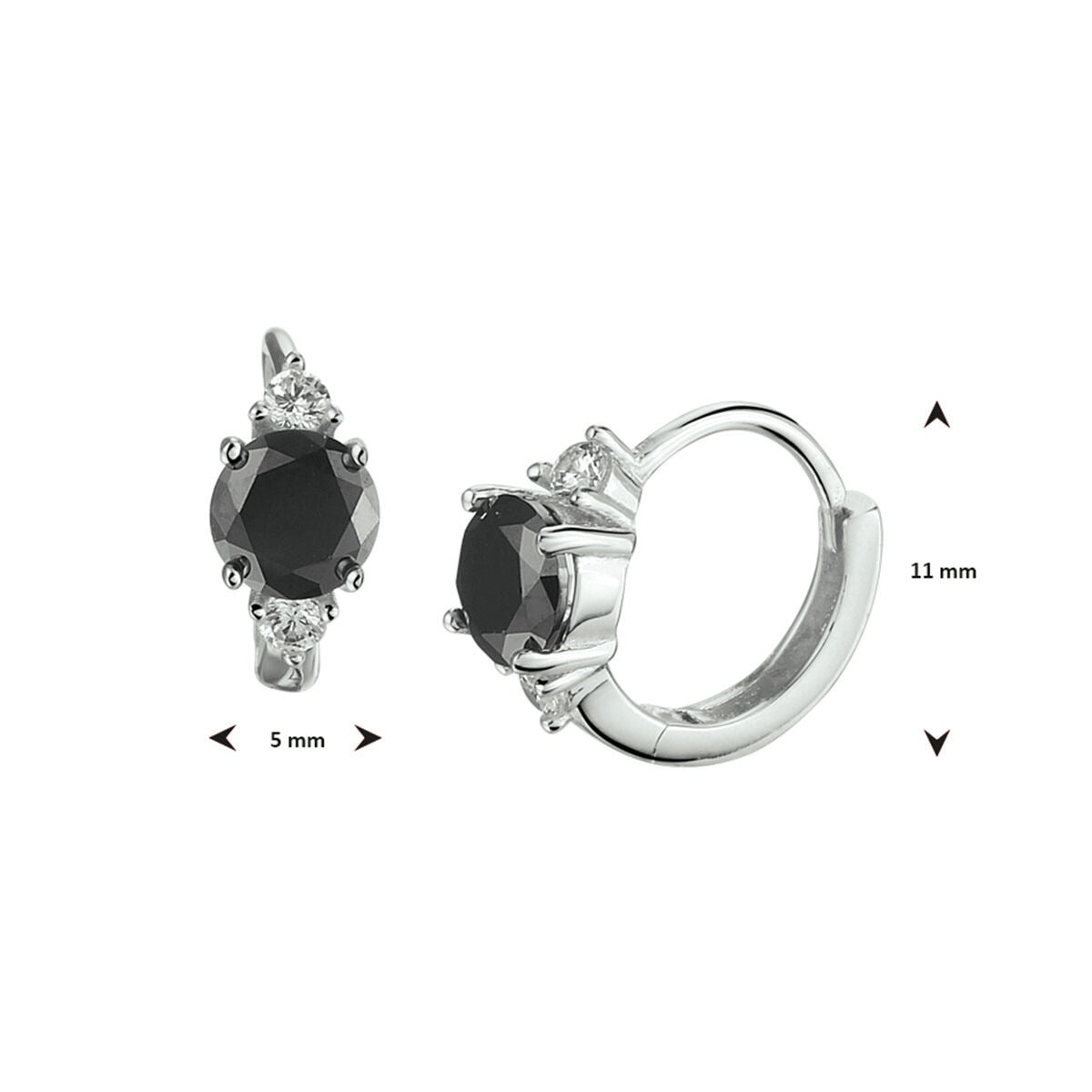 Boucles d'oreilles créoles en argent avec zircone noire – rhodié 925