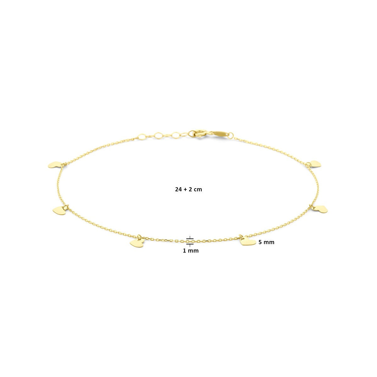 Bracelet de cheville en or jaune 14k avec cœurs – Raffiné et romantique