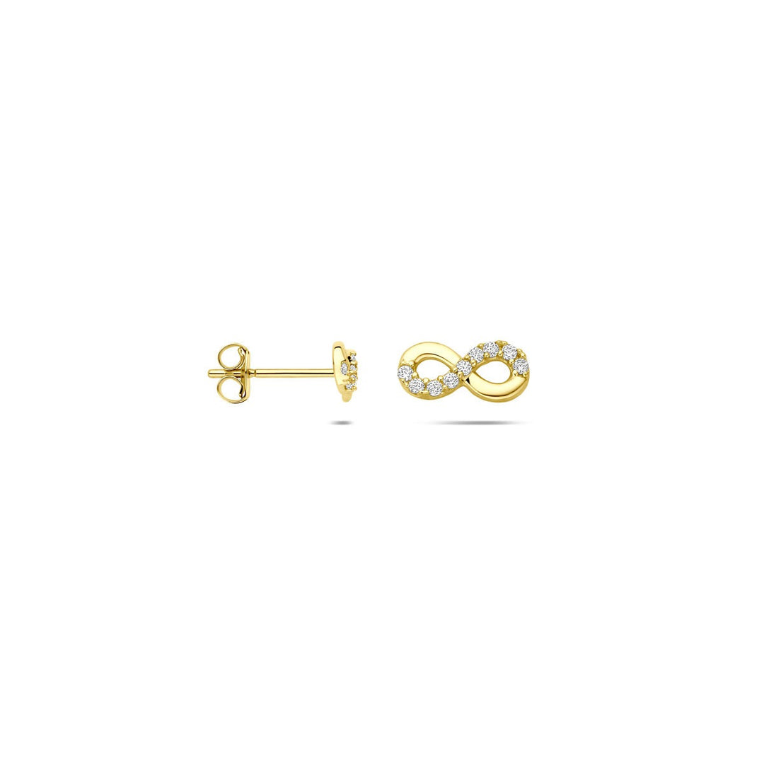 Gouden infinity oorknoppen met zirkonia – 14k