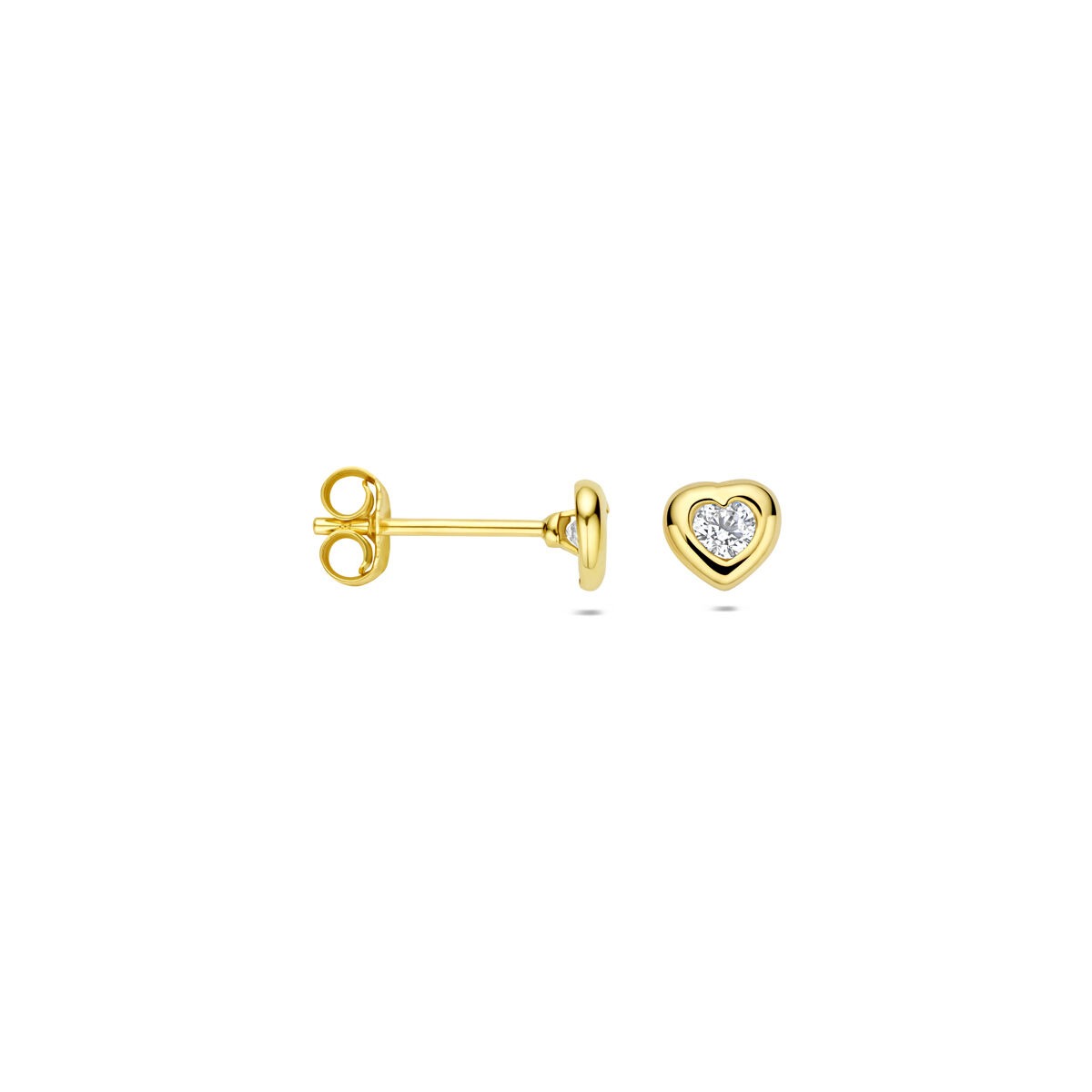 Puces d'oreilles en or jaune avec cœur et zircone – 14k