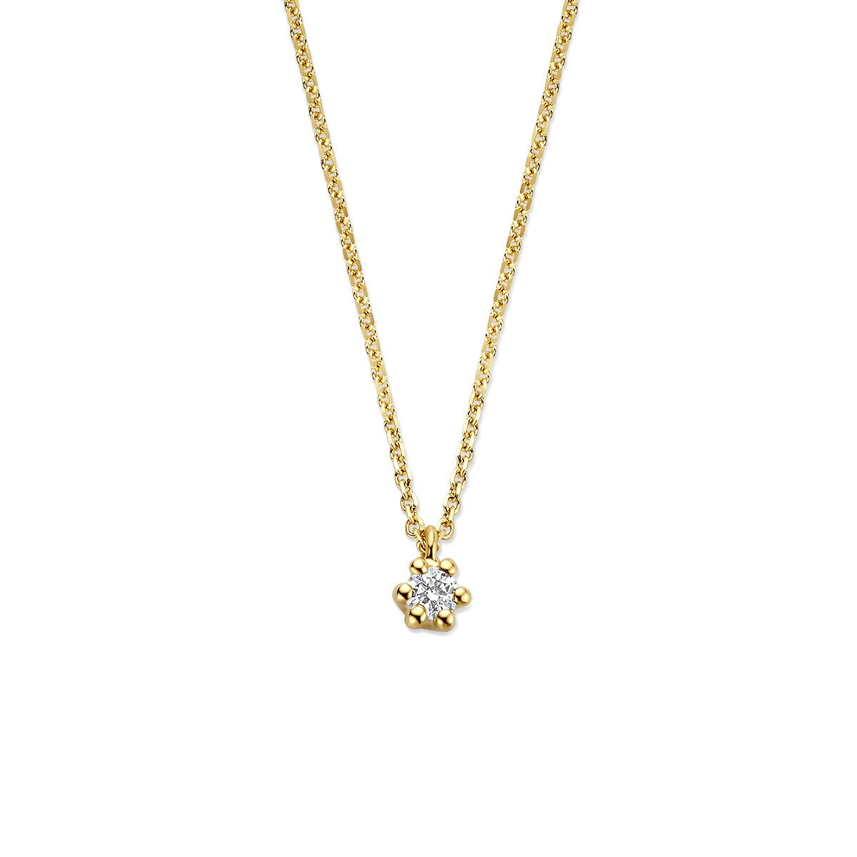 Collier en or jaune 14 carats avec un diamant cultivé en laboratoire.