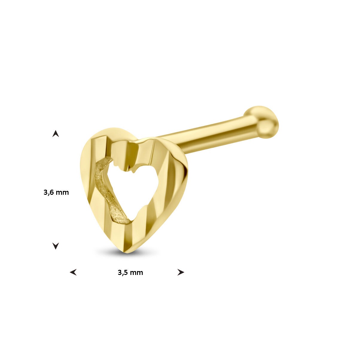 Clou de nez en or jaune 14k en forme de cœur