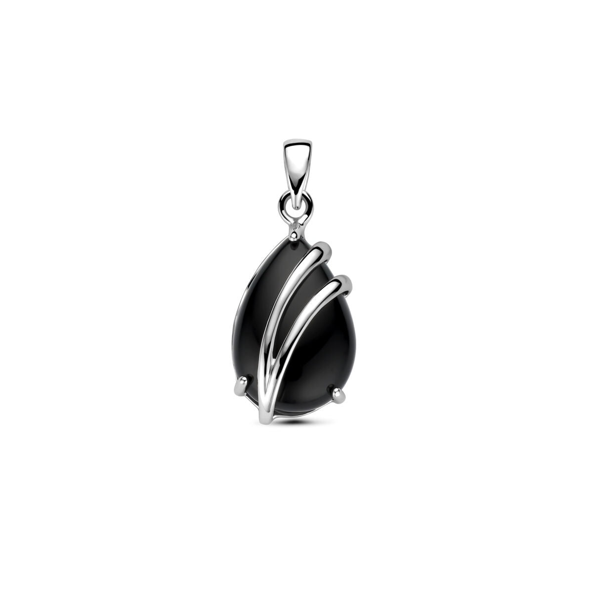 Pendentif en argent rhodié avec onyx en forme de goutte.