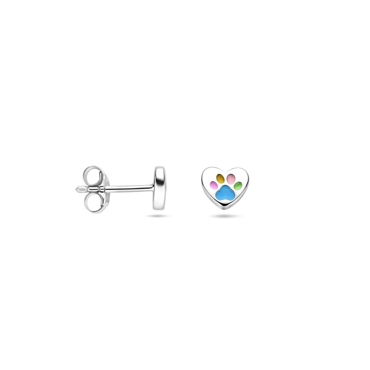 Puces d'oreilles en argent pour enfant en forme de cœur avec empreinte de patte de chien – Boucles d'oreilles pour enfant