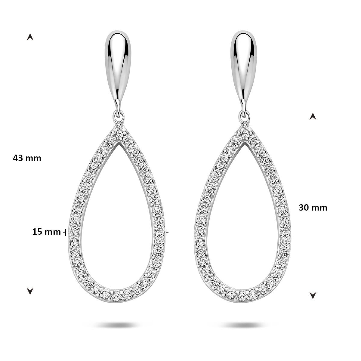 Boucles d'oreilles en argent avec zircone – rhodié argent 43 mm