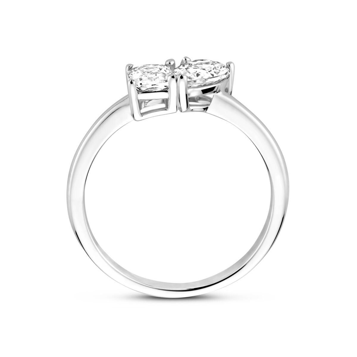 Bague en argent rhodié toi-et-moi avec zircone baguette