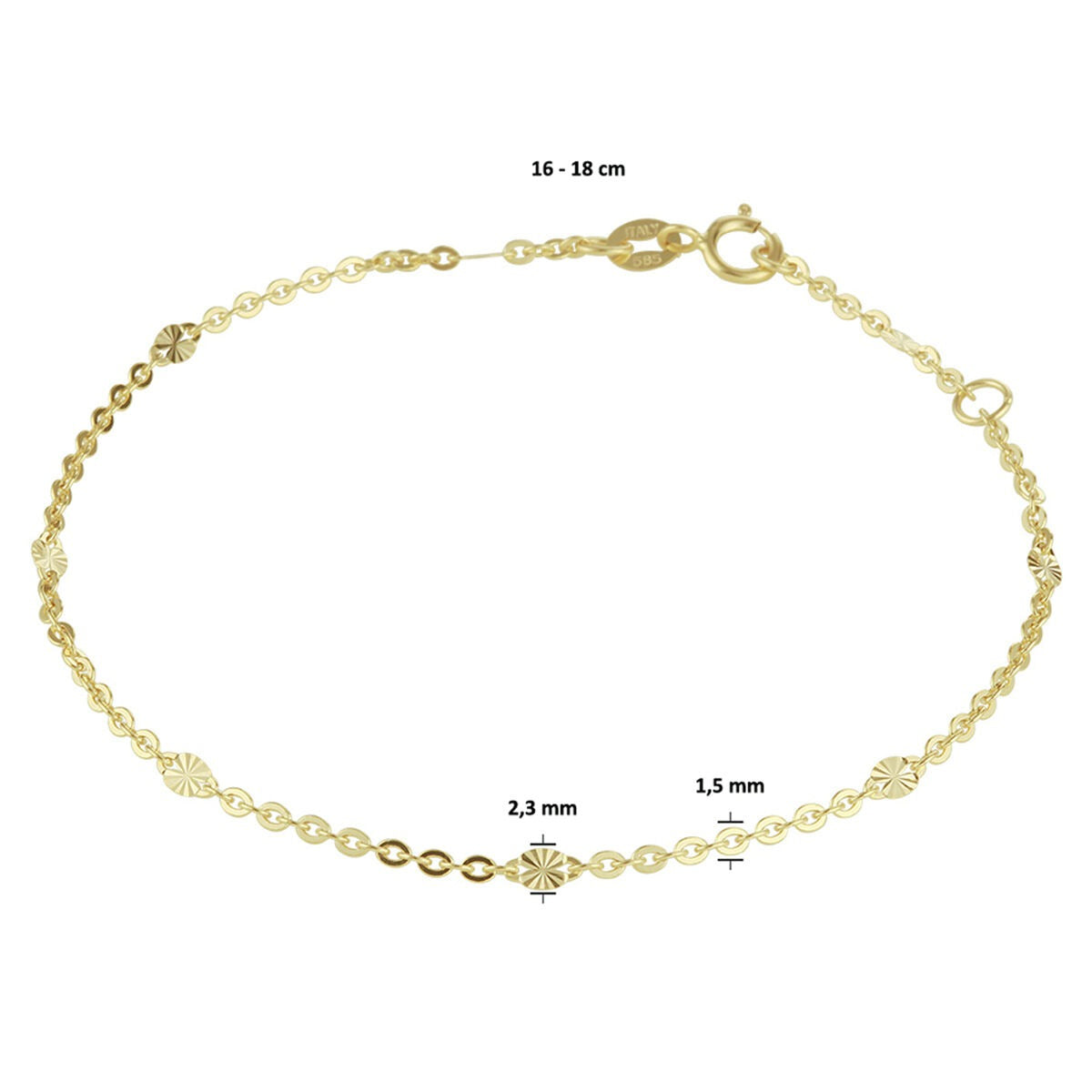 Bracelet de cheville en or jaune 14k – maille ancre