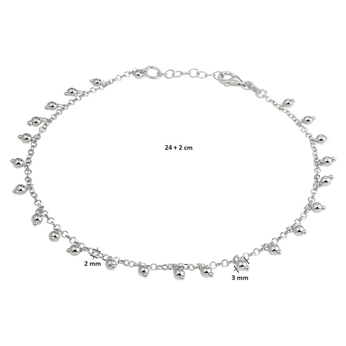 Bracelet de cheville en Argent Rhodié avec Boules