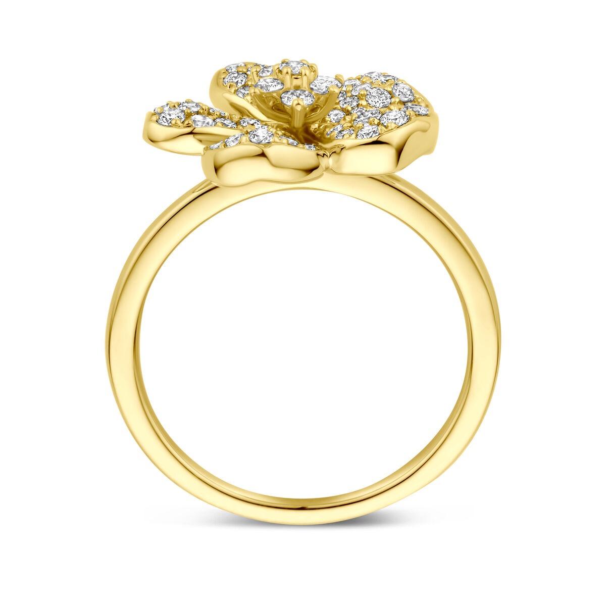 Bague en or jaune 14k avec diamant - Élégance en fleurs pour femme