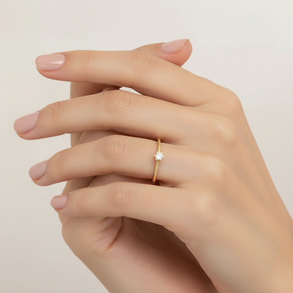 Bague en or jaune 14k avec diamant cultivé en laboratoire