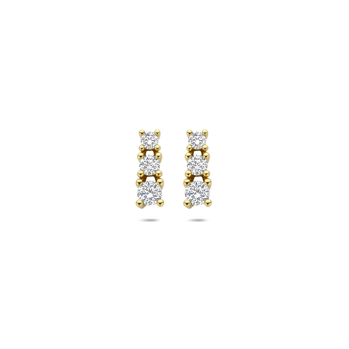 Boucles d'oreilles en or jaune 14 carats avec diamants cultivés en laboratoire, trois pierres.