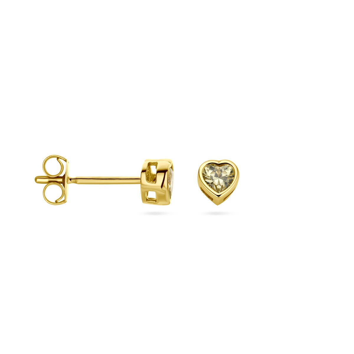 Puces d'oreilles pour enfant en or jaune 14k avec zircone rouge - forme de cœur 4x4mm