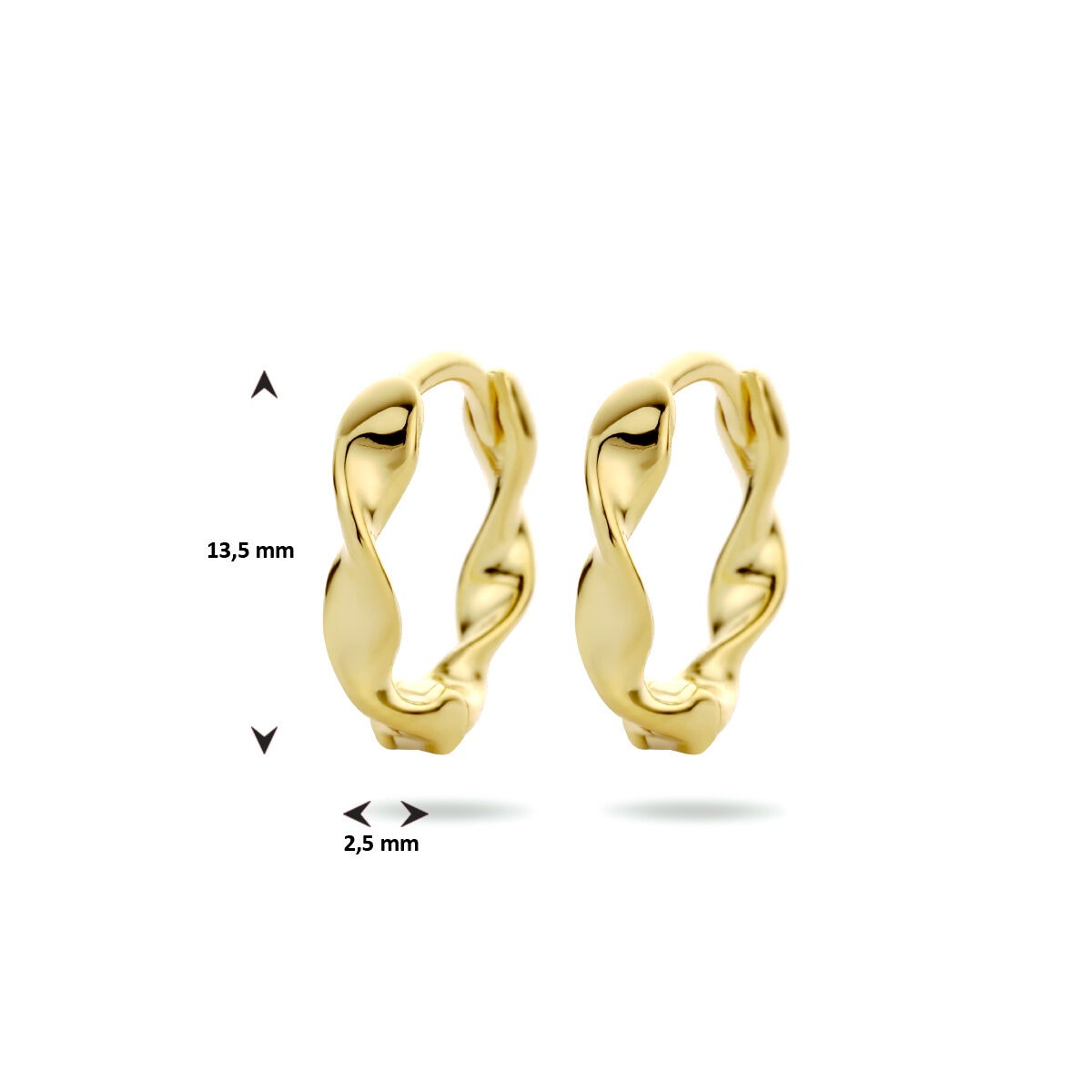 Créoles plaquées or argent pour femme – or jaune sur argent 925, design torsadé 13,5 mm