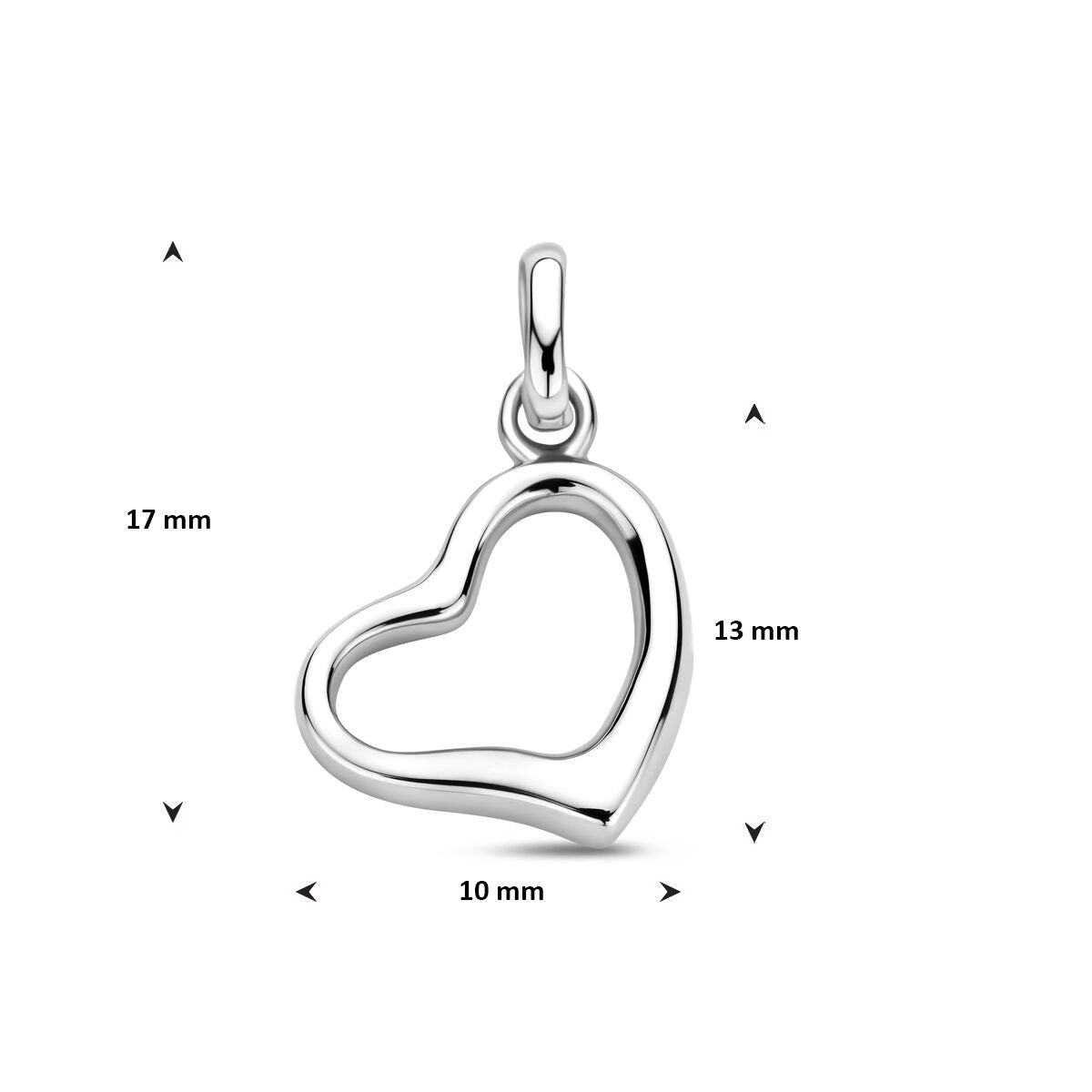 Pendentif en argent en forme de cœur – rhodié 925 argent 17 mm