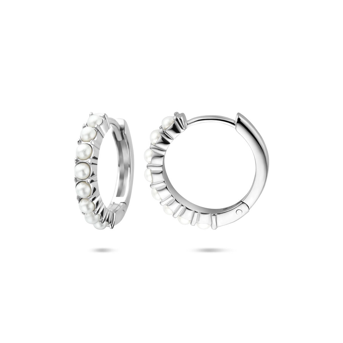 Créoles rhodiées en argent avec perles – 15 x 3 mm
