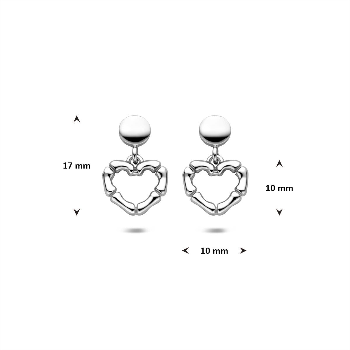 Boucles d'oreilles en argent avec cœur – rhodié argent 16,5 mm