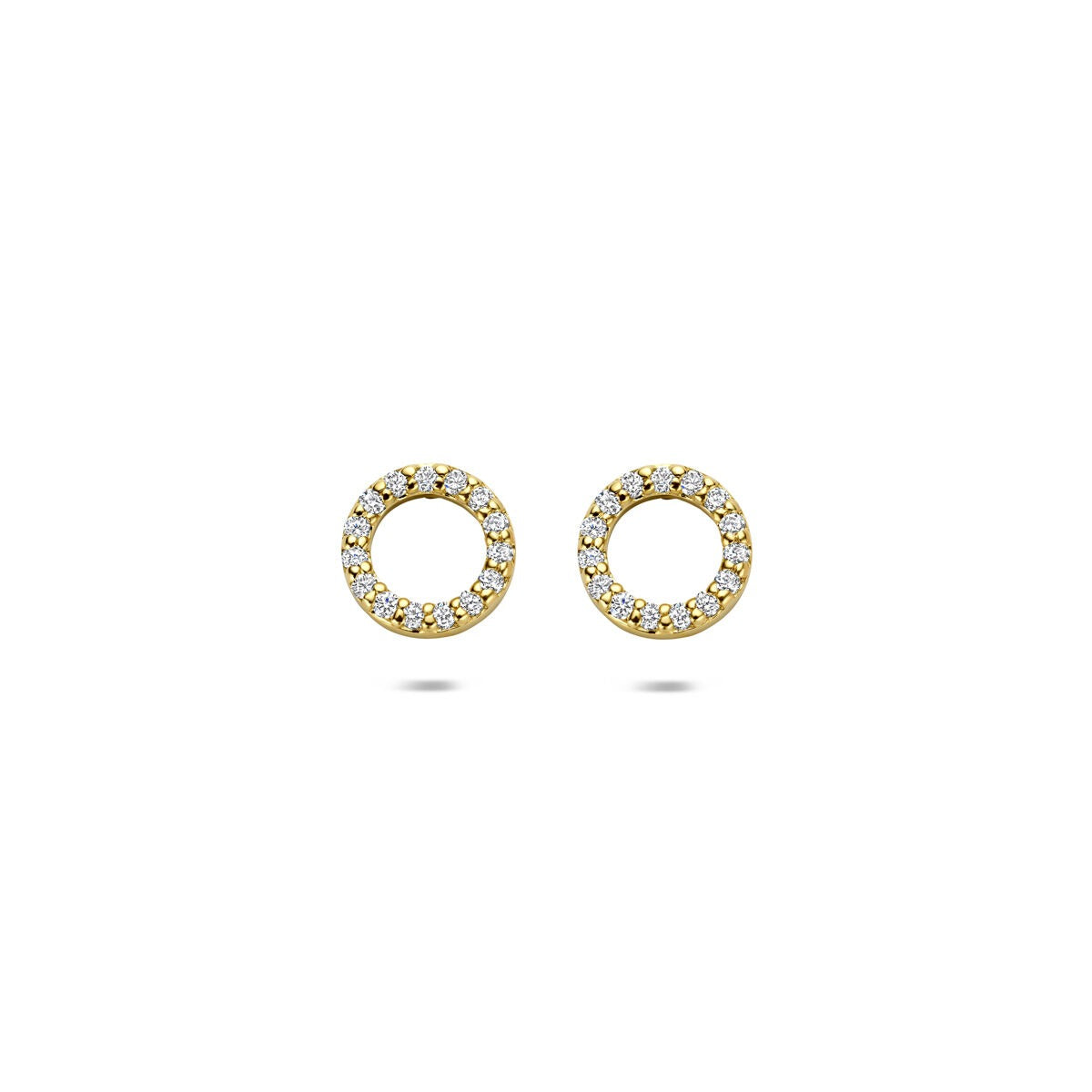 Boucles d'oreilles en or jaune 14 carats avec diamants cultivés en laboratoire, en forme de cercle.
