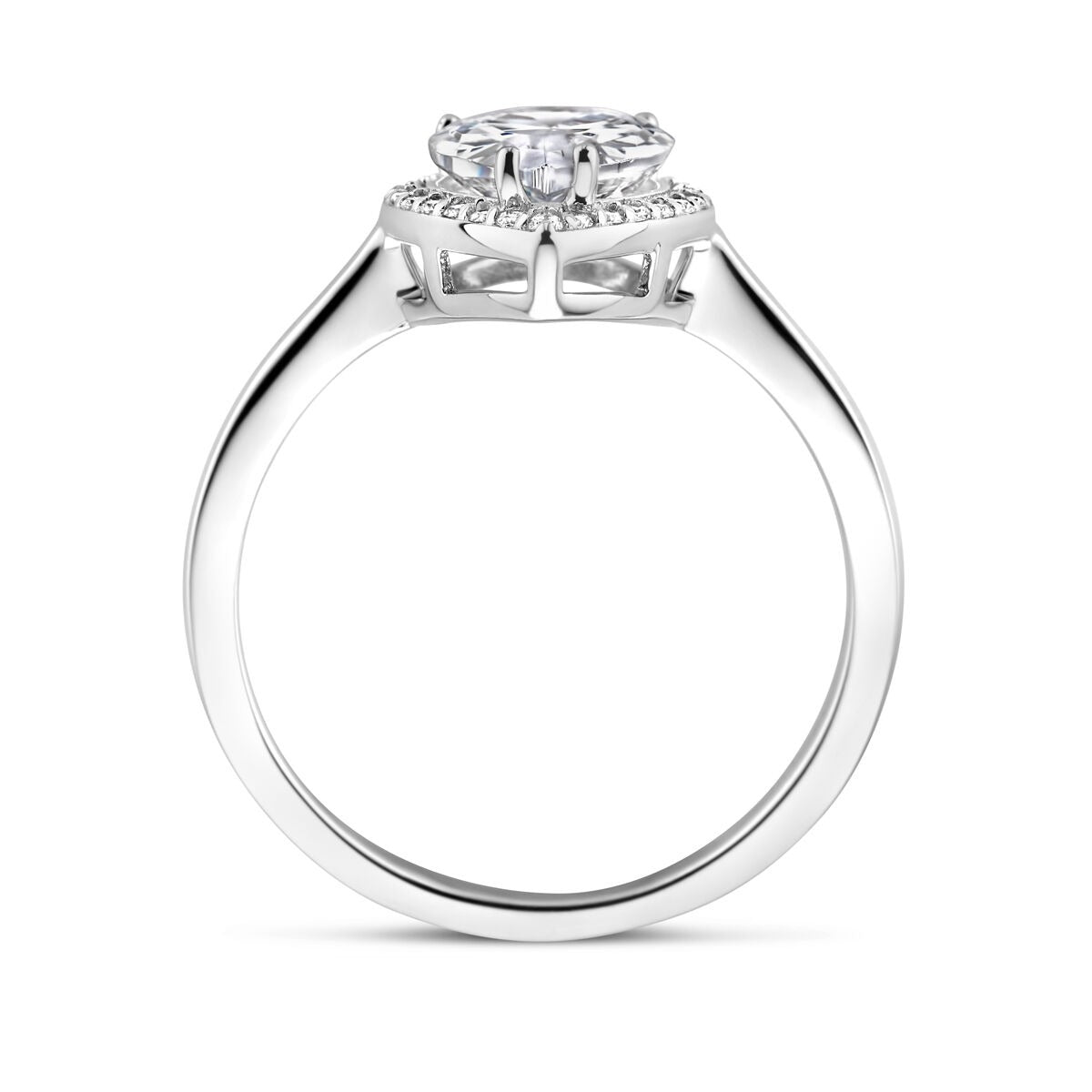 Bague en argent rhodié avec zircone taillée en poire – 11mm de large