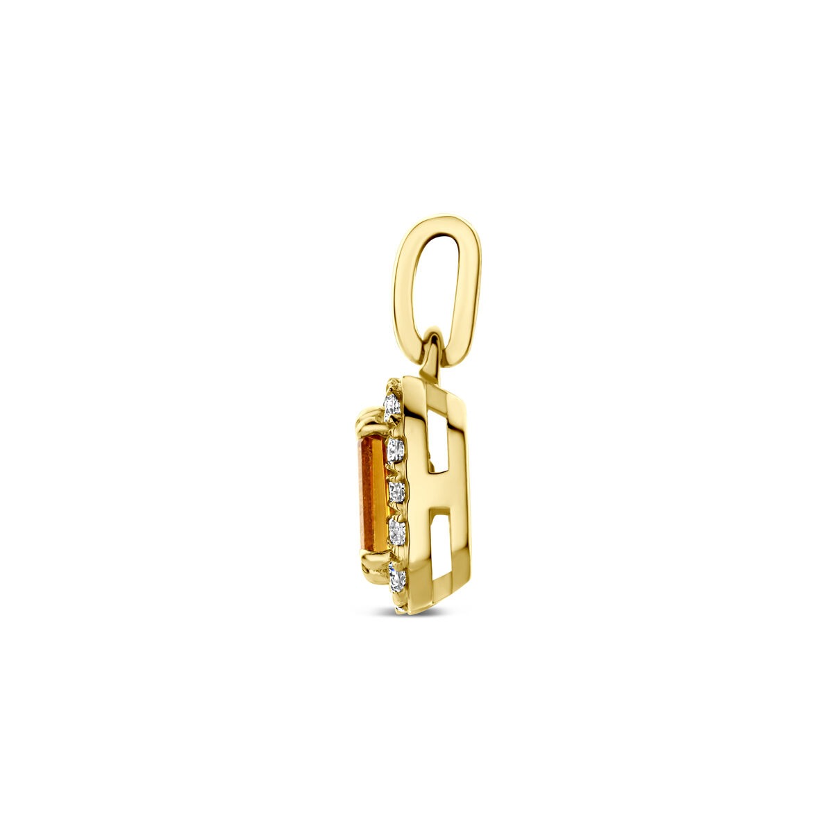 pendentif en or jaune 14k avec citrine et diamant cultivé en laboratoire