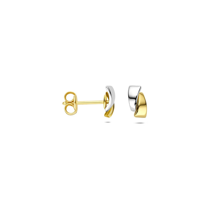 Bicolor oorknoppen – 14k wit- en geelgoud met poli afwerking