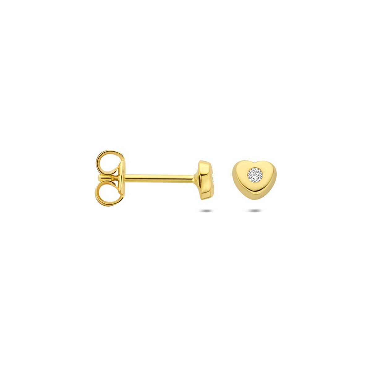 puces d'oreilles en or jaune 14k en forme de cœur avec diamant lab grown 0,03 ct