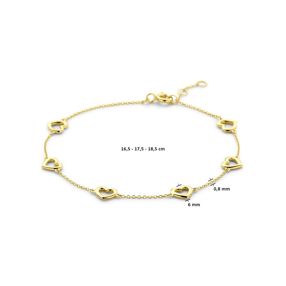 Bracelet en or jaune 14k avec cœurs – Ajustable