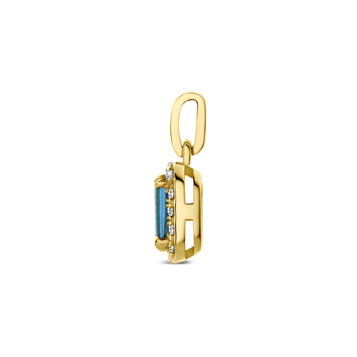 pendentif en or jaune 14k avec topaze bleue de Londres et diamant cultivé en laboratoire