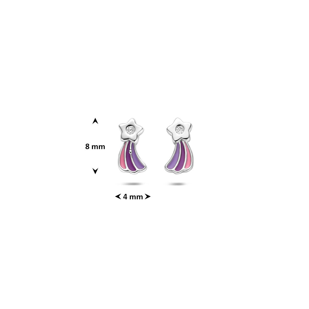 Puces d'oreilles pour enfant en argent 925 rhodiées étoile filante avec zircone et émail