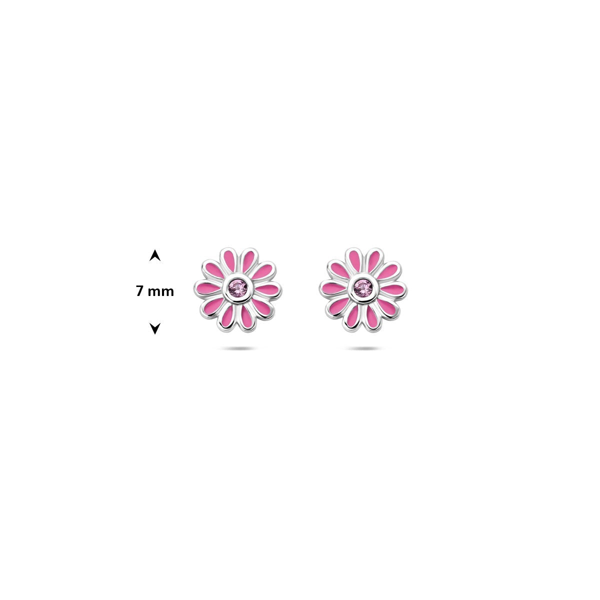 Boucles d'oreilles en argent fleur avec zircone rose – rhodié