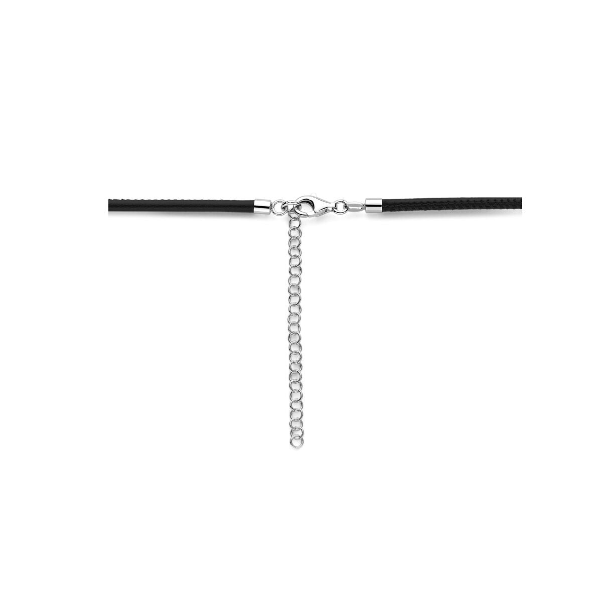 Collier en argent rhodié avec cœur et cordon noir