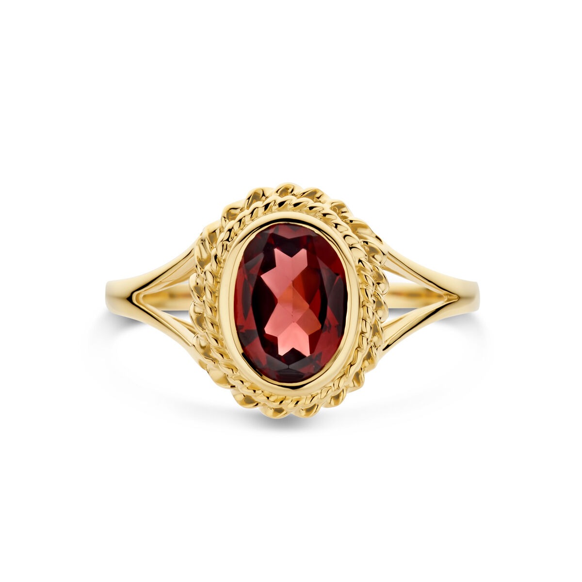 Bague en or jaune 14k avec grenat