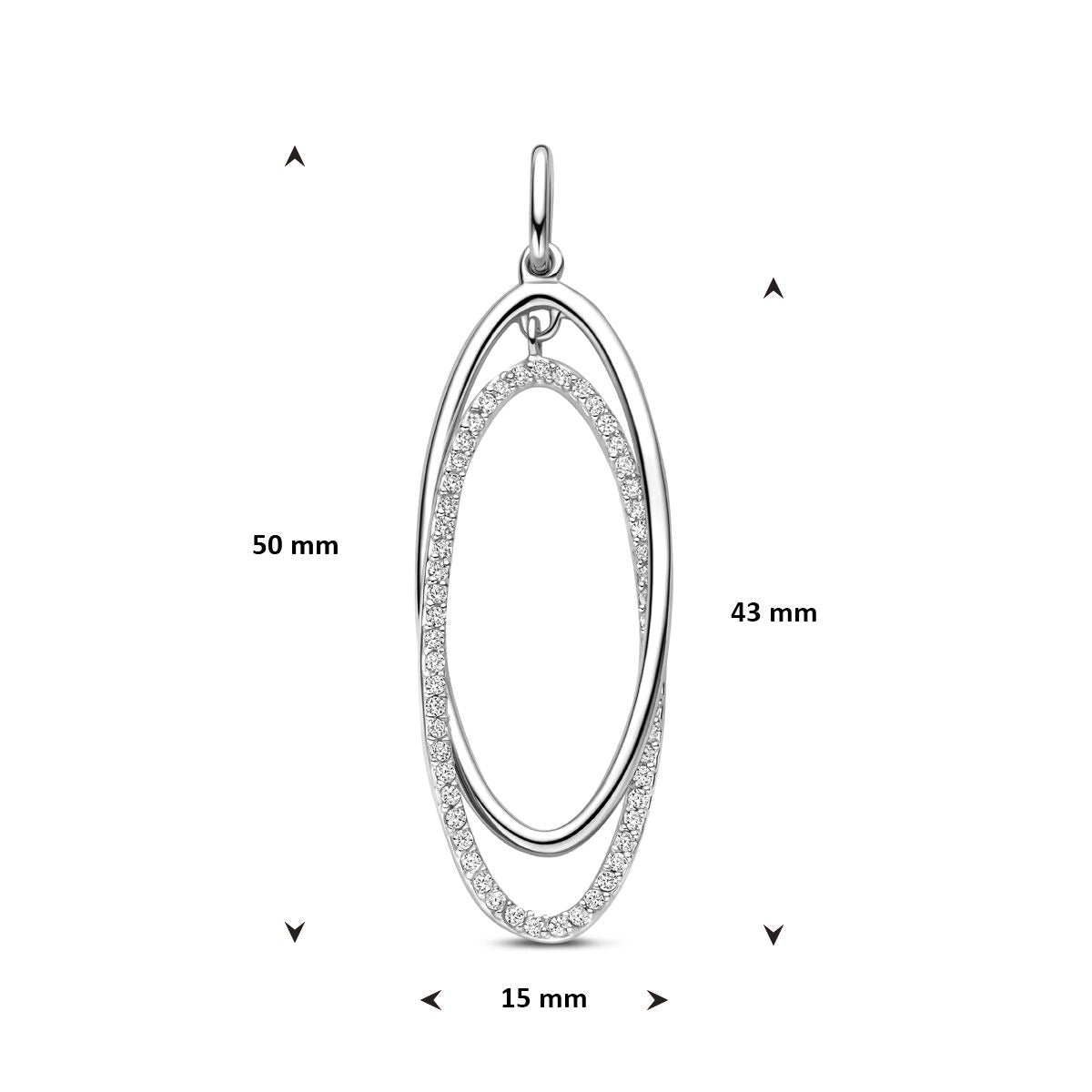 Pendentif en argent avec zircone – design ovale en style entourage 50 mm