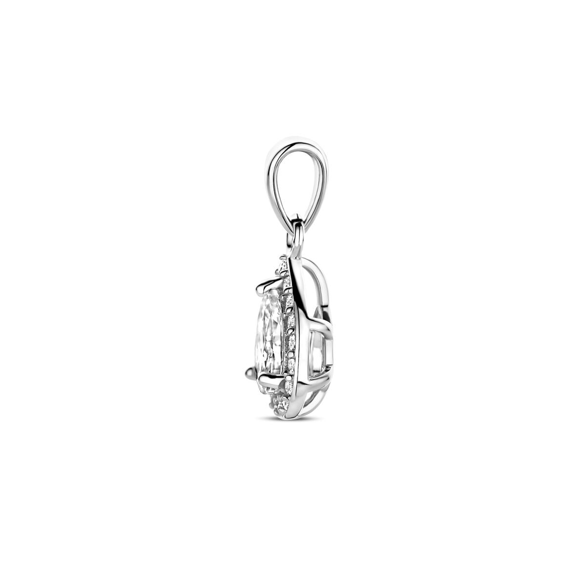 Pendentif rhodié en argent avec zircone en sertissage entourage