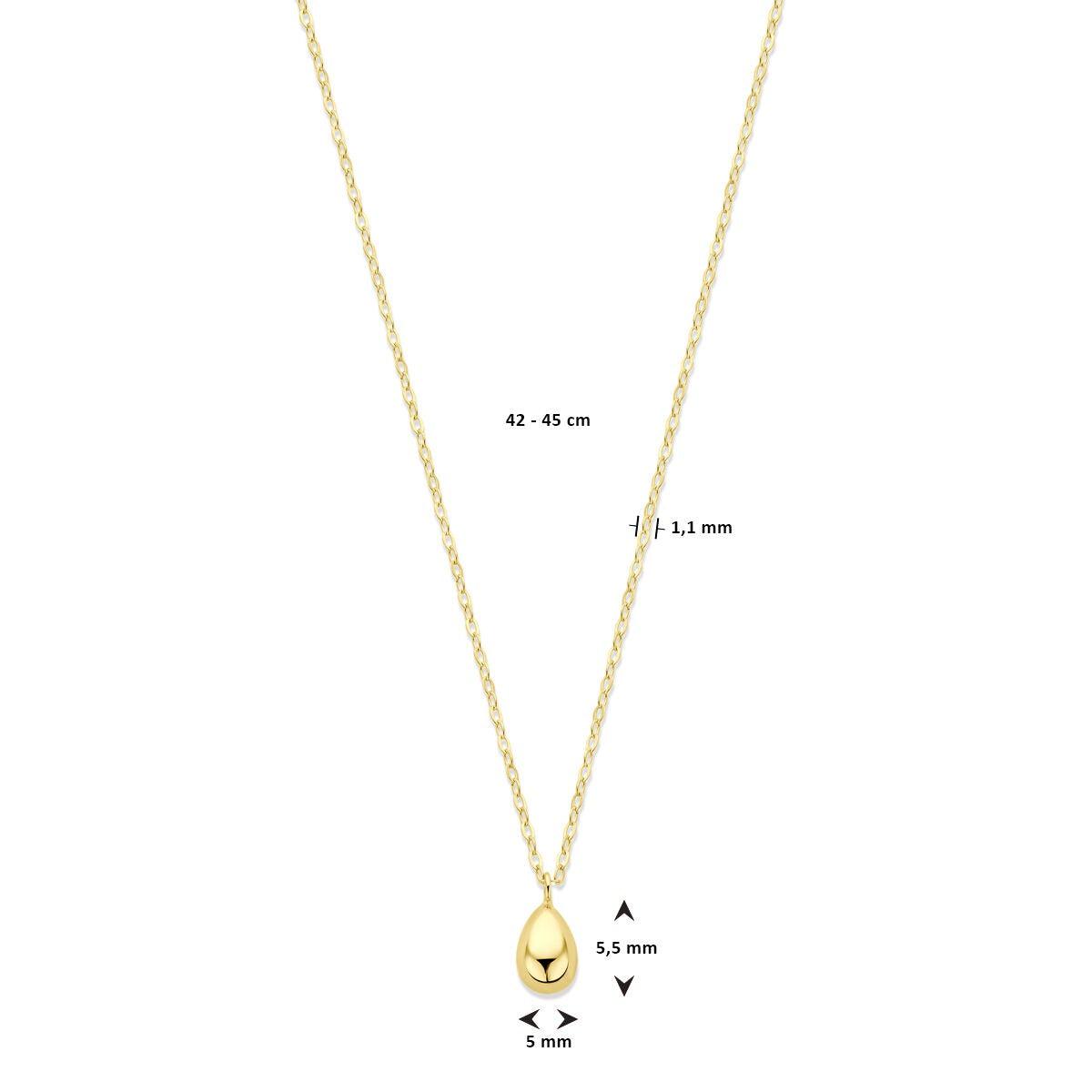 collier en or jaune 14k avec pendentif en forme de goutte