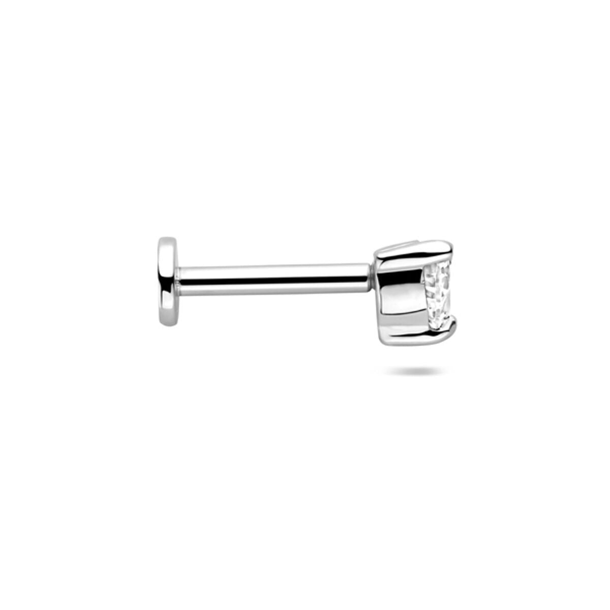 Piercing en Argent Rhodié Plat Arrière avec Zircone