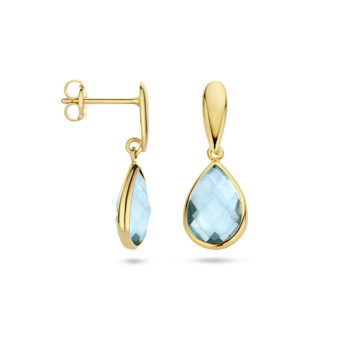 boucles d'oreilles en or jaune 9k avec topaze bleue