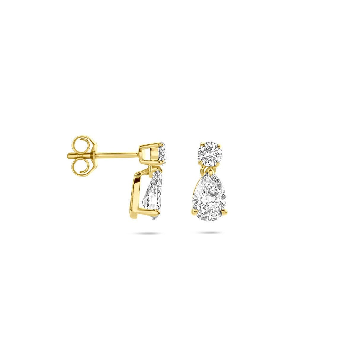 Boucles d'oreilles en or jaune 14k avec diamant poire cultivé en laboratoire – 1,25 ct