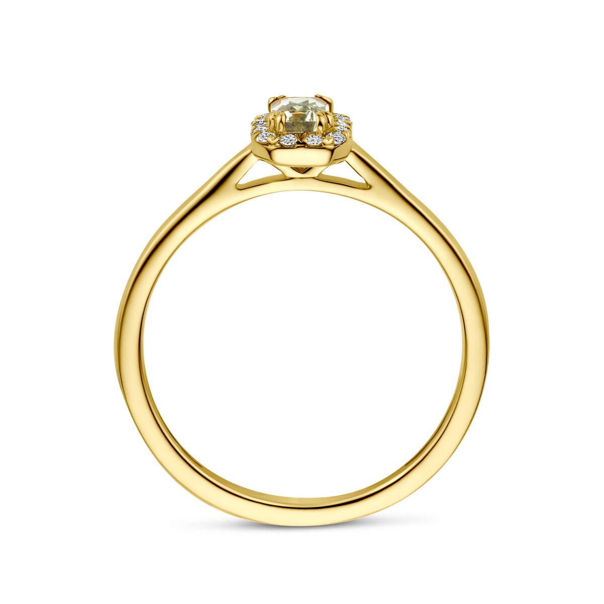 Bague en or jaune 14k avec améthyste verte et diamant cultivé en laboratoire