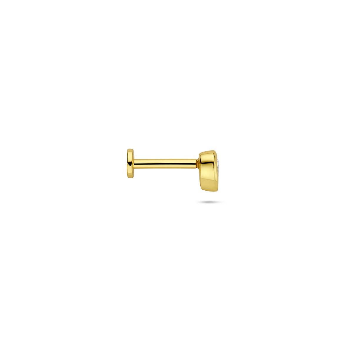 Piercing plaqué or en argent 925 à dos plat avec zircone en forme de cœur
