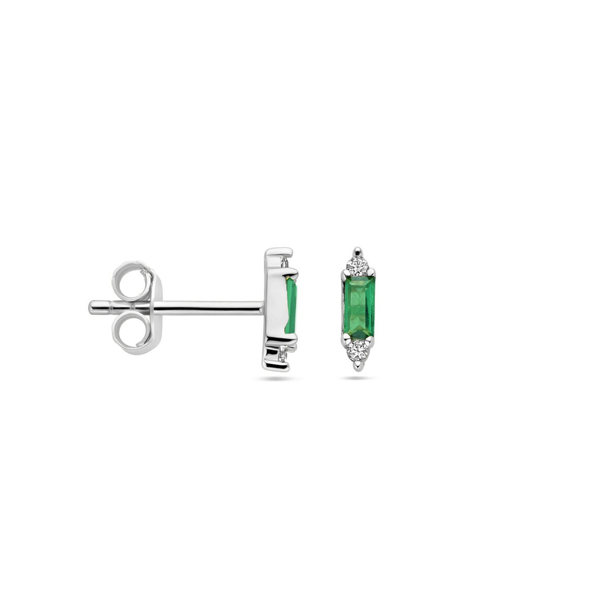 Puces d'oreilles en argent pour femme avec zircones vertes et blanches – rhodiées 8 mm