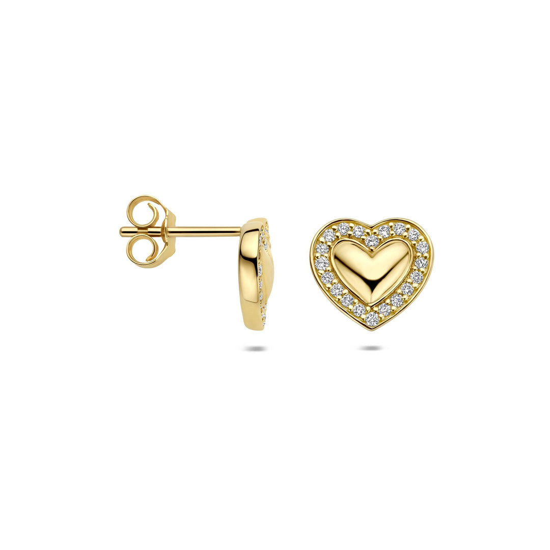 14k Geelgouden hart oorknoppen met lab grown diamant