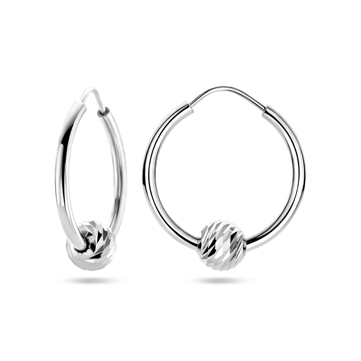Créoles en argent avec boule – rhodié argent 925
