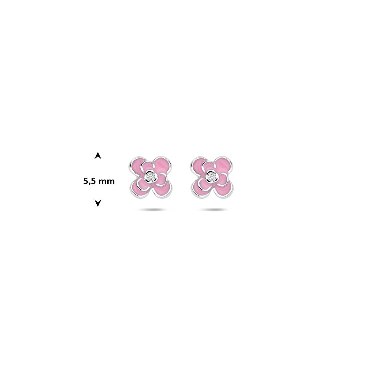 Puces d'oreilles en argent avec zircone et émail rose - design fleur