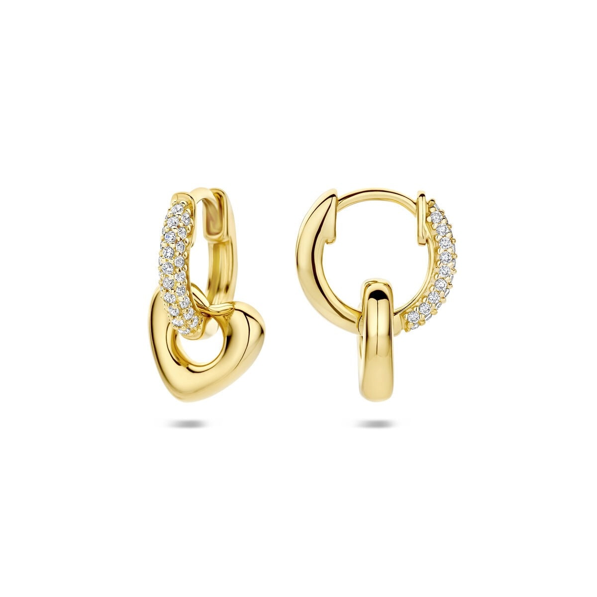 Créoles en argent plaqué or avec cœur et zircone