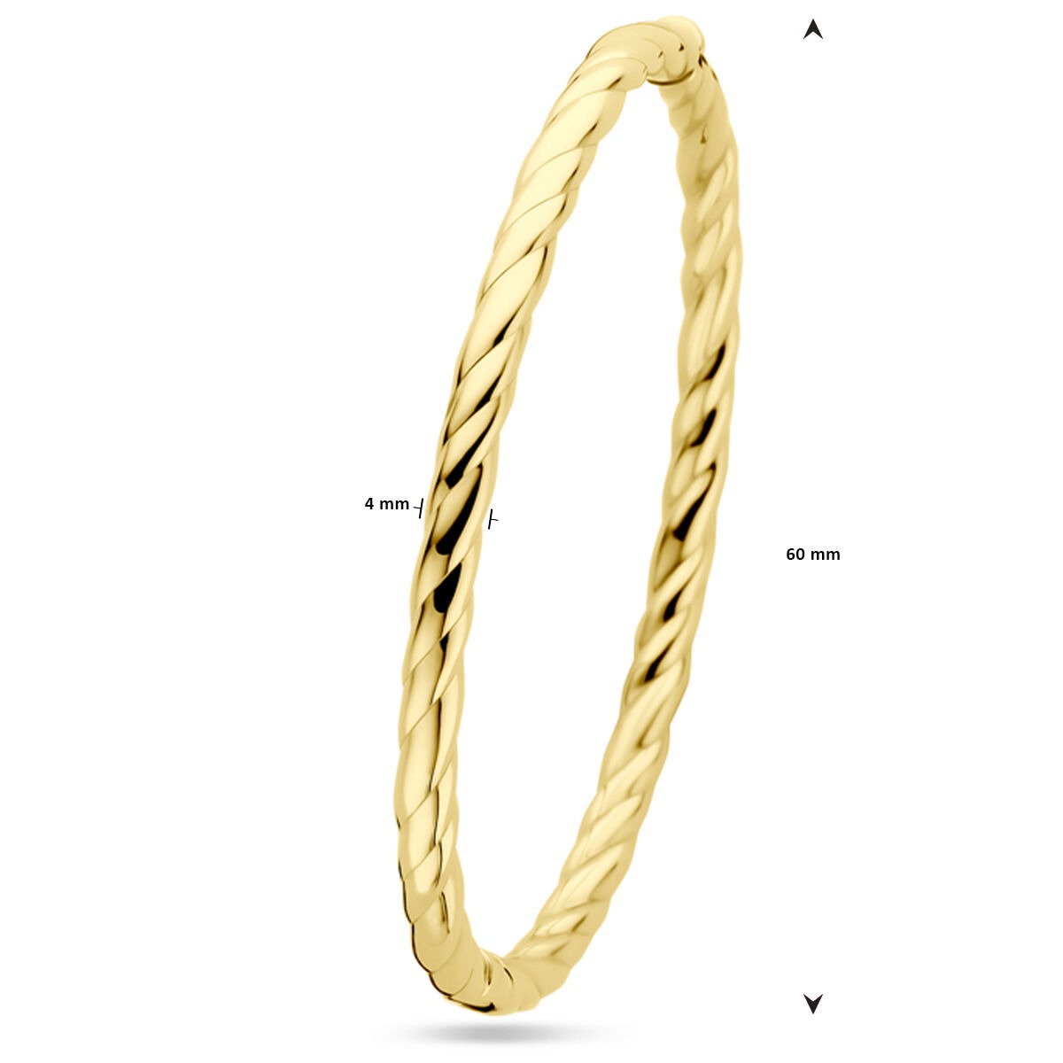 bangle en or jaune 14k avec tube torsadé – 4 mm de large, diamètre 60 mm