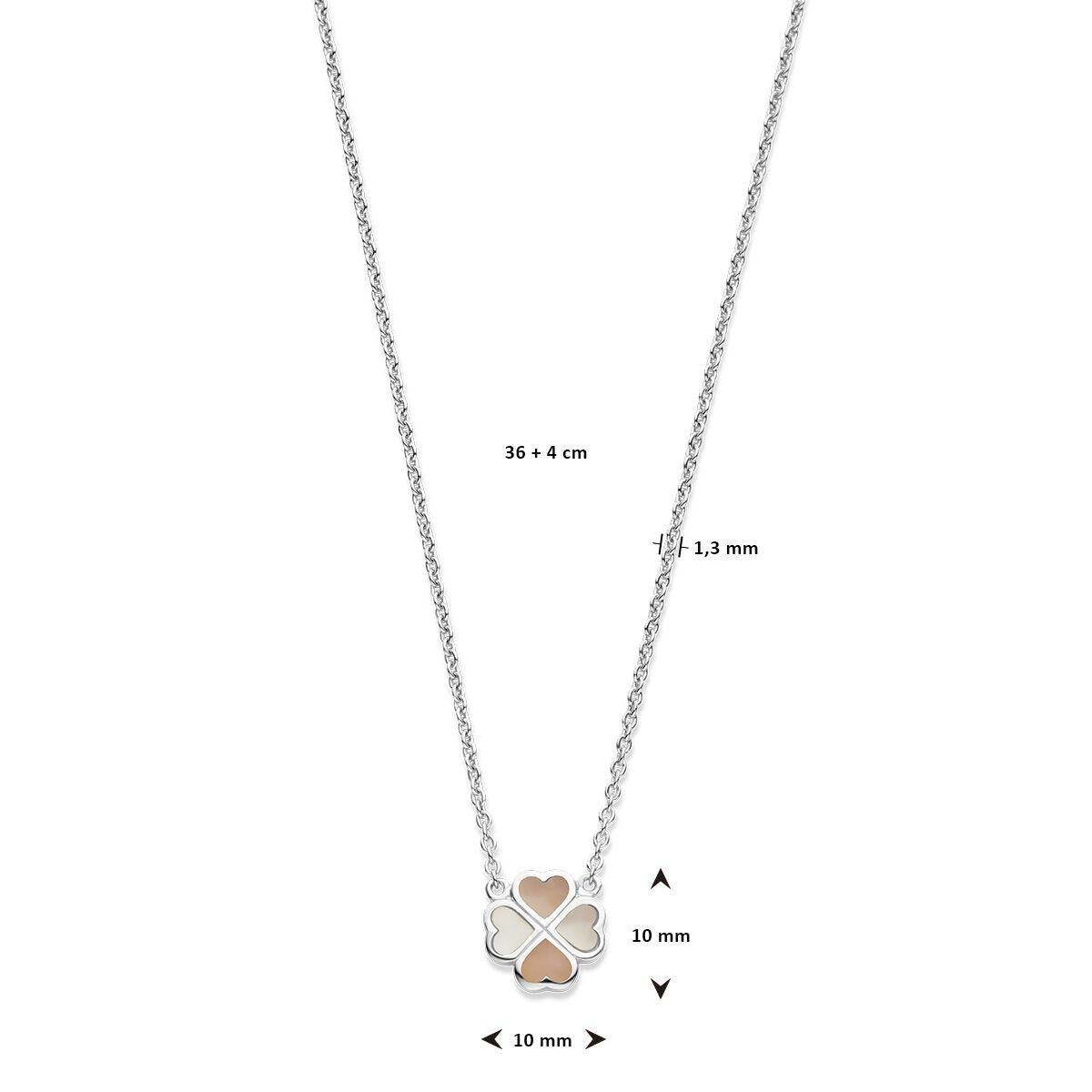 Collier pour enfant en argent avec pendentif trèfle – rhodié avec nacre rose et blanche