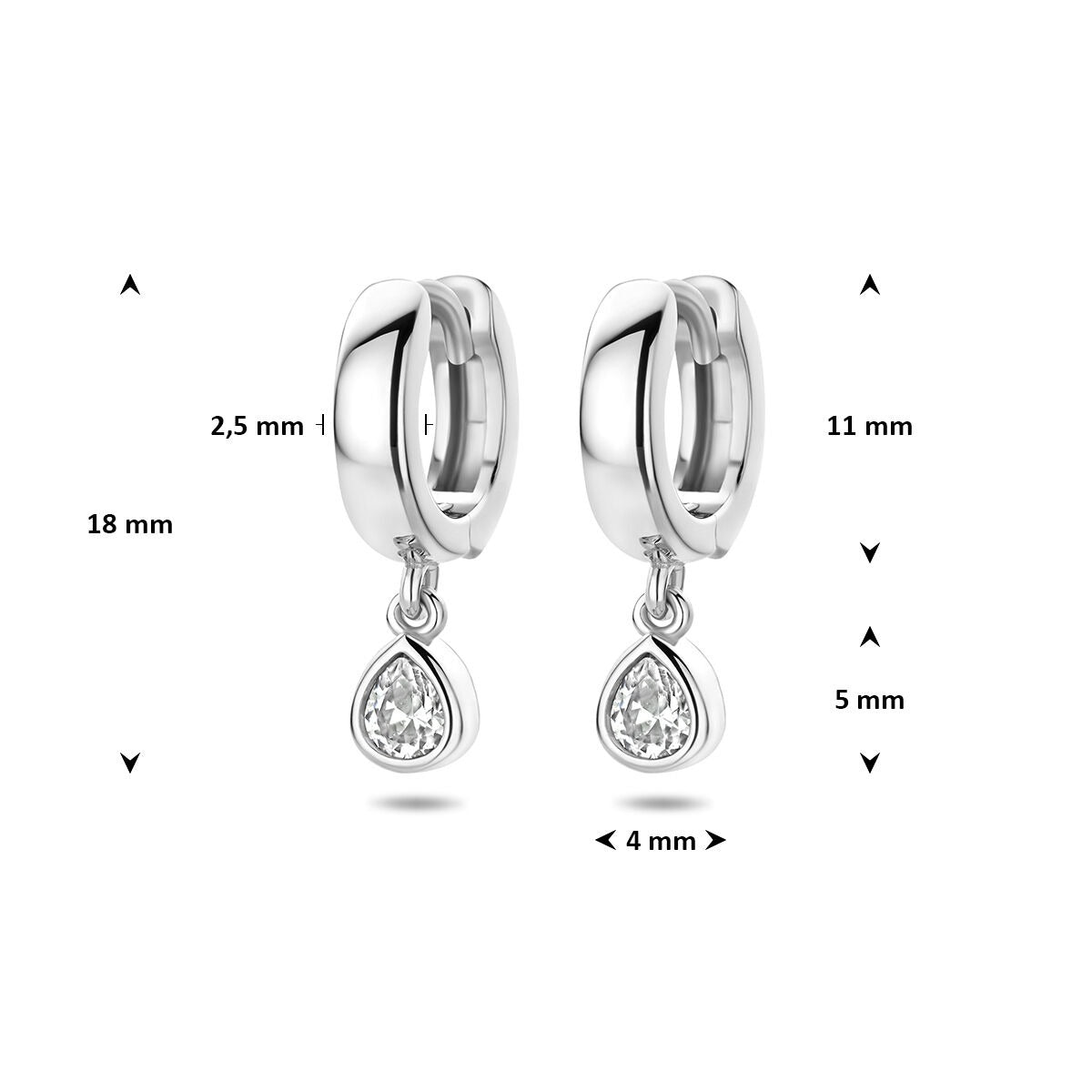 Créoles rhodiées en argent 925 avec zircone en forme de poire