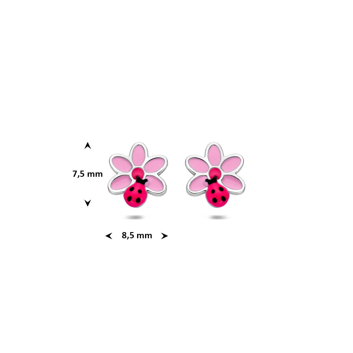 Puces d'oreilles pour enfant en argent 925 rhodiées avec fleur et coccinelle