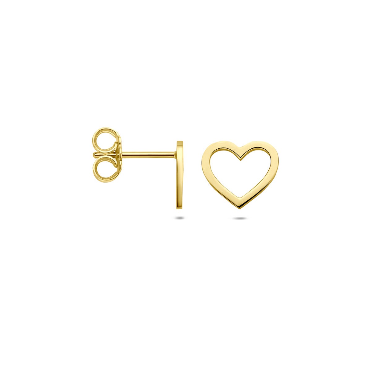 puces d'oreilles en or jaune en forme de cœur 14k